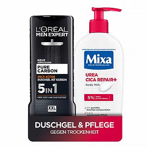 Набор гель для душа и шампунь L'Oréal Men Expert XXL 5-in-1 и лосьон для тела Mixa Urea Cica для чувствительной и сухой кожи - Фото 1