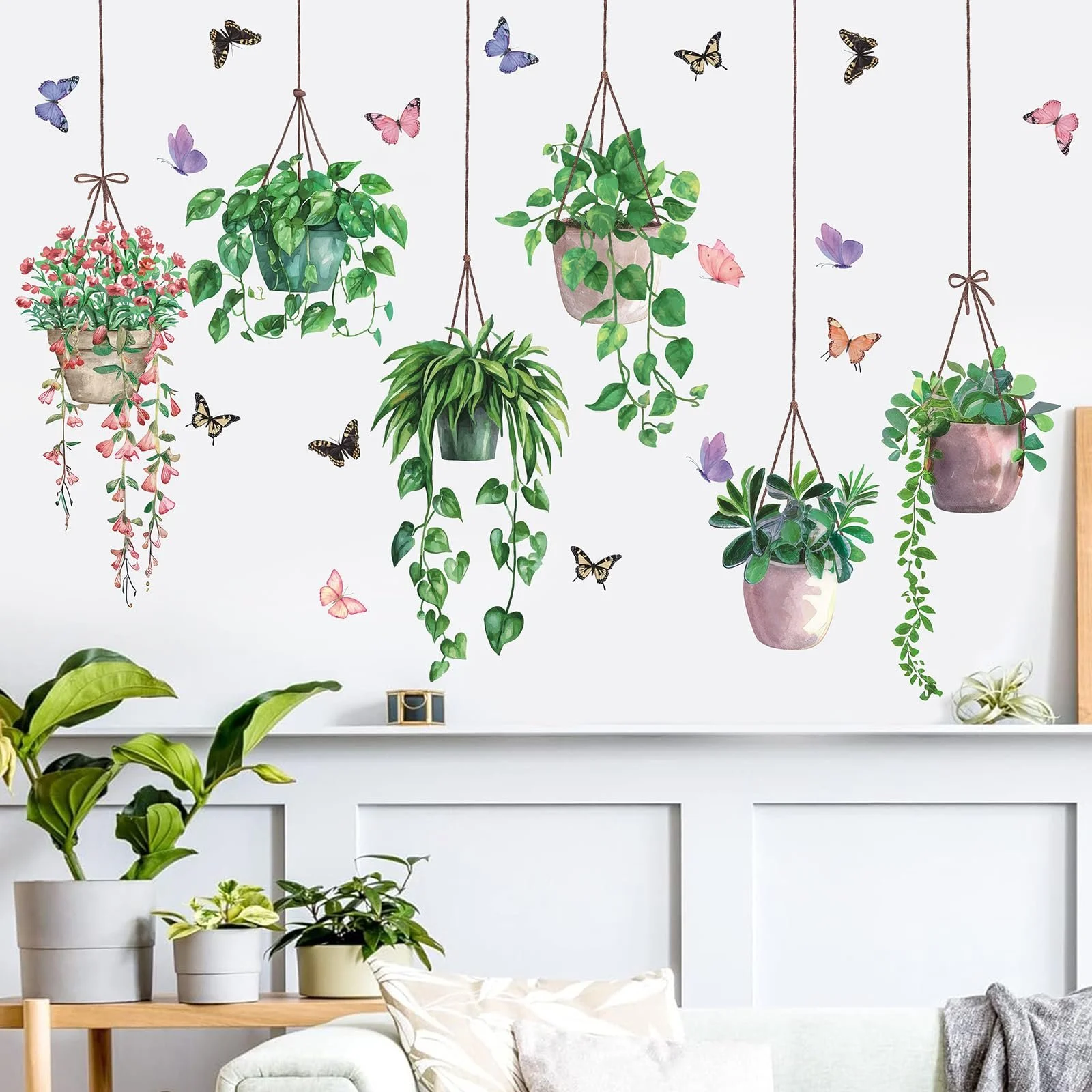 Наклейки на окно Подвесные комнатные растения Весна Зеленые растения Антибликовые, фото №3