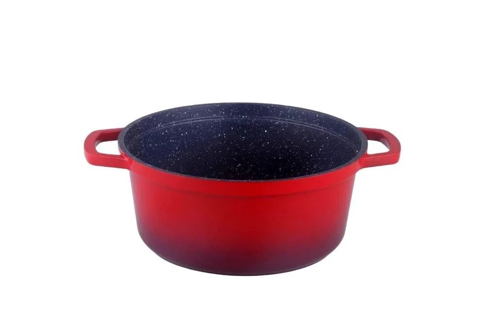 Кастрюля-жаровня Kamberg 0008186 Круглая 16 см Литой алюминий Покрытие с эффектом камня Красный пламенный, фото №3