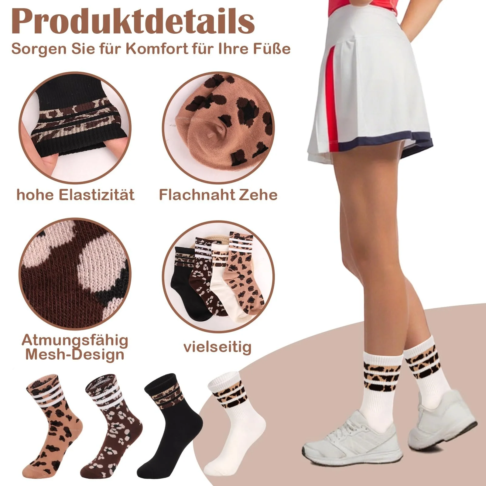 Шкарпетки тенісні Leo Leopard Print для жінок, фото №4