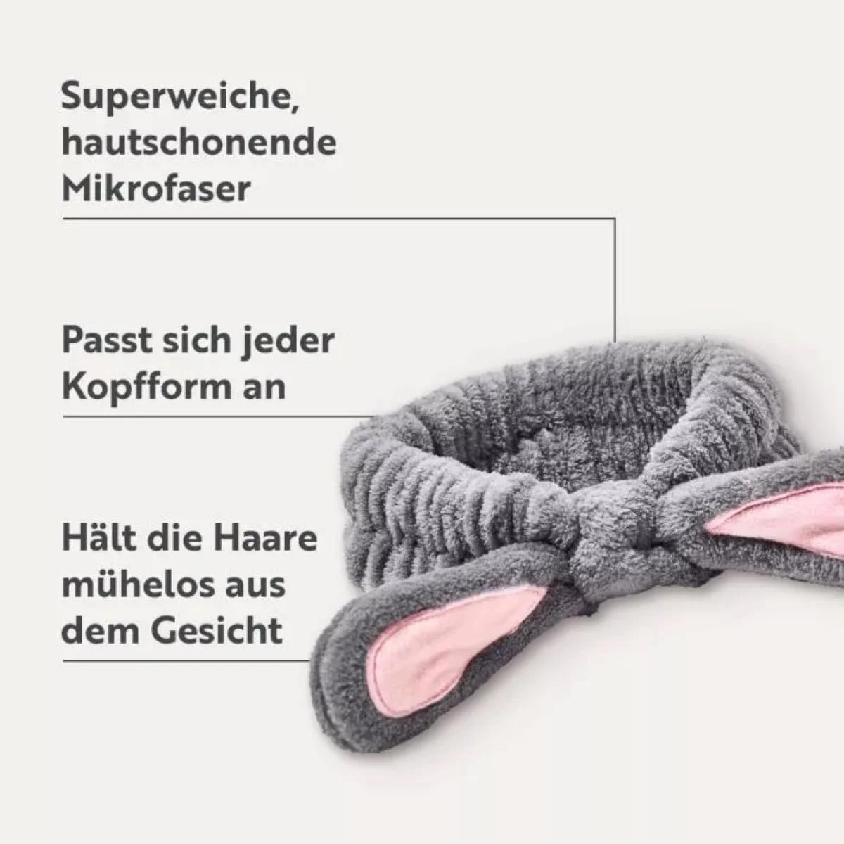 Повязка на голову Косметическая M. Asam Bunny с кроличьими ушками для ухода за лицом и макияжа из высококачественного и эластичного микроволокна, фото №2