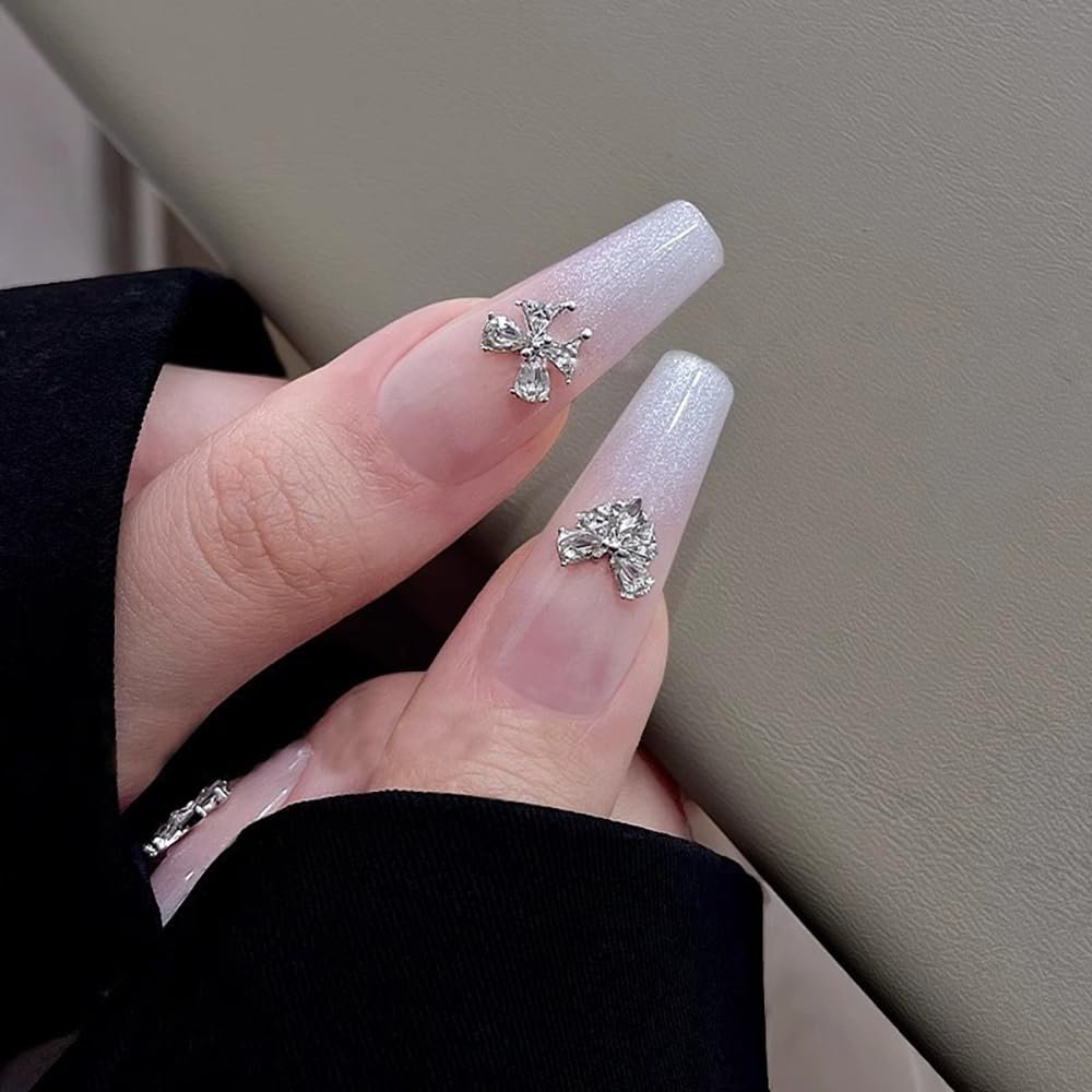 Набор украшений для ногтей: 16 разноцветных блестящих камней, циркониевые сердца, бабочки, банты, сердечки, фото №8