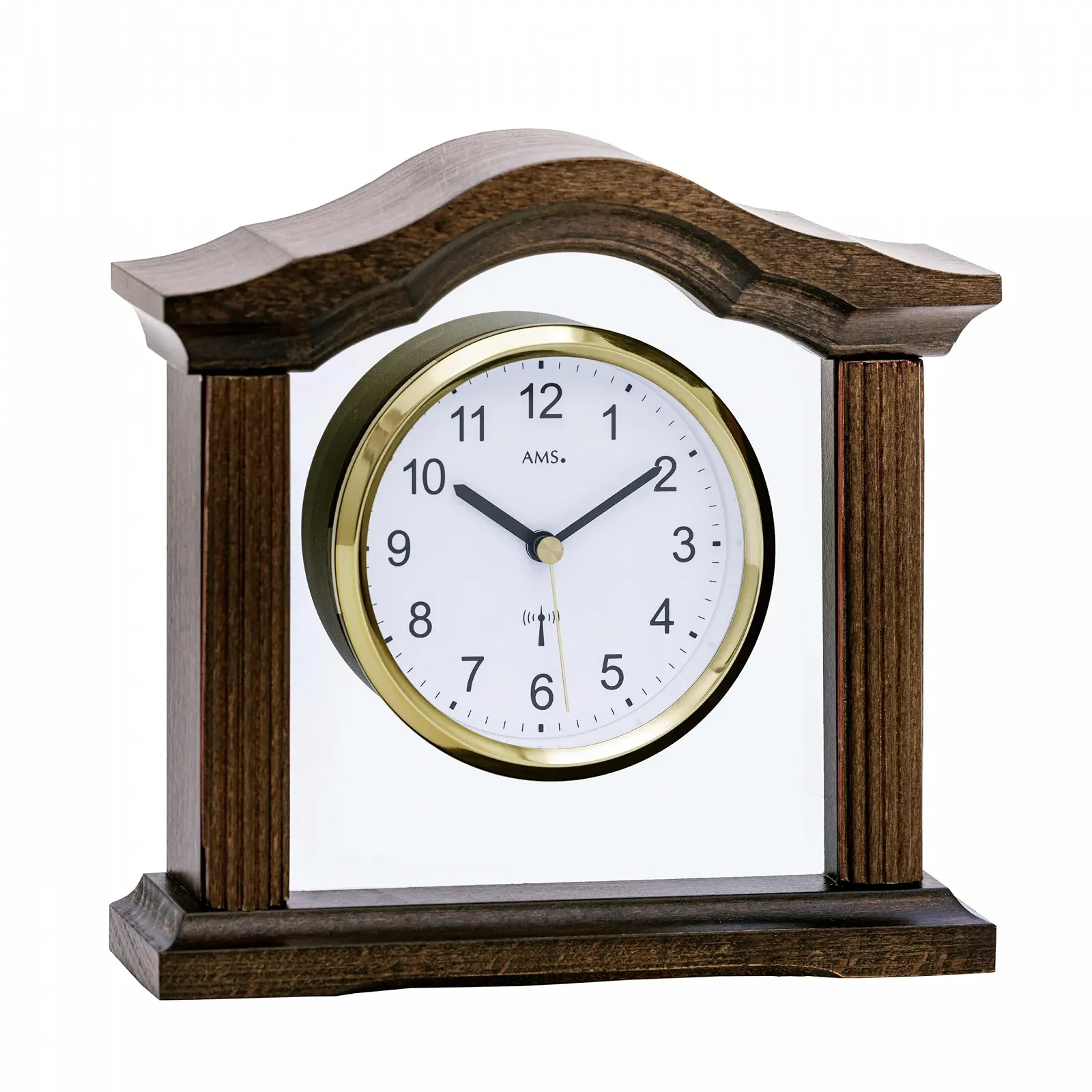 Настільний годинник AMS 5139/1 радіокерований настільний, корпус з масиву дерева, оброблений горіховим лаком, фото №1