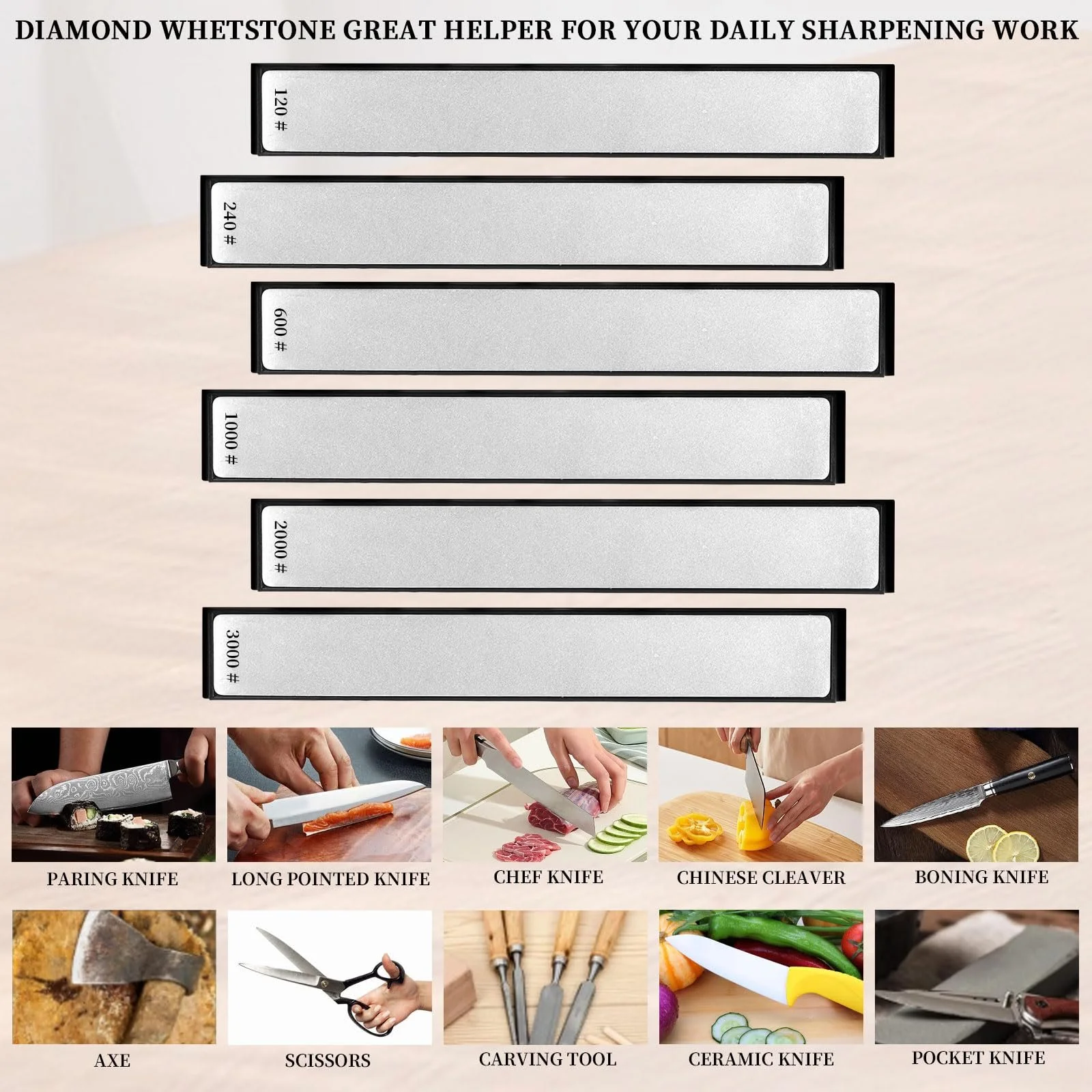 Набір алмазних точильних каменів 6 шт. 120# 240# 600# 1000# 2000# 3000# для кухні, фото №7