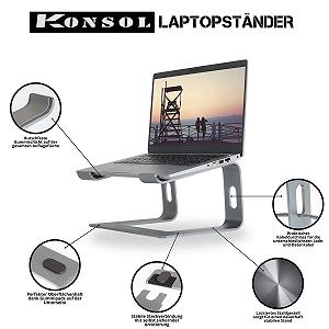 Подставка для ноутбука Konsol, съемная с вентиляцией, портативная, совместима с ноутбуками 10-15,9 дюймов, MacBook, HP, Dell, Lenovo, Samsung, Acer, Huawei, серая synthetic.ua - Фото 1