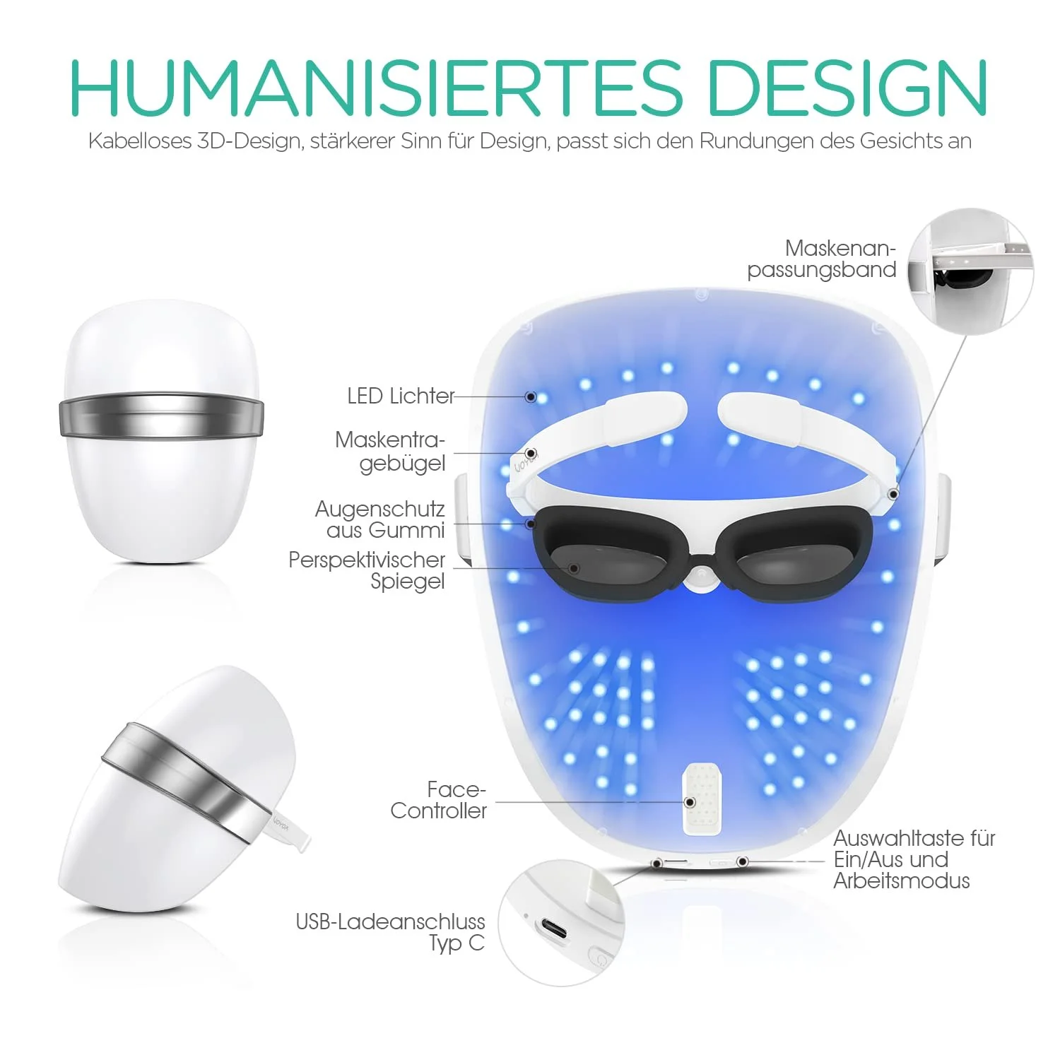 LED Маска VOYOR BM100 Фототерапія Червоний/Синій/Фіолетовий, фото №6