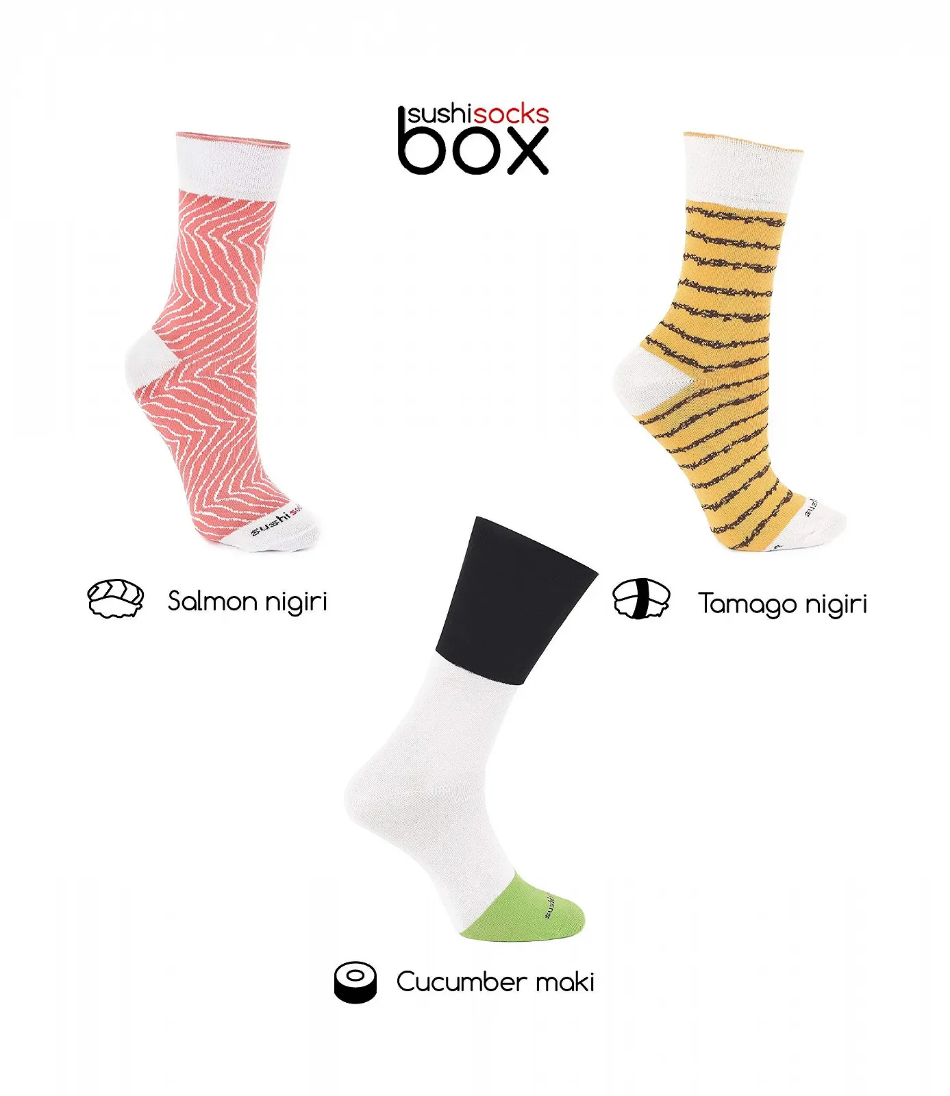 Шкарпетки Rainbow Socks Sushi Socks Box Tamago Cucumber Salmon - 3 пари, фото №3