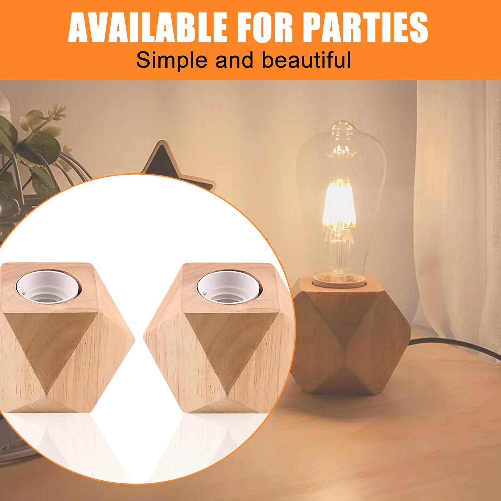Настільна лампа Nizirioo Набір 2 шт. Дерев'яна основа Diamond E27 EU Plug (без лампи), фото №5