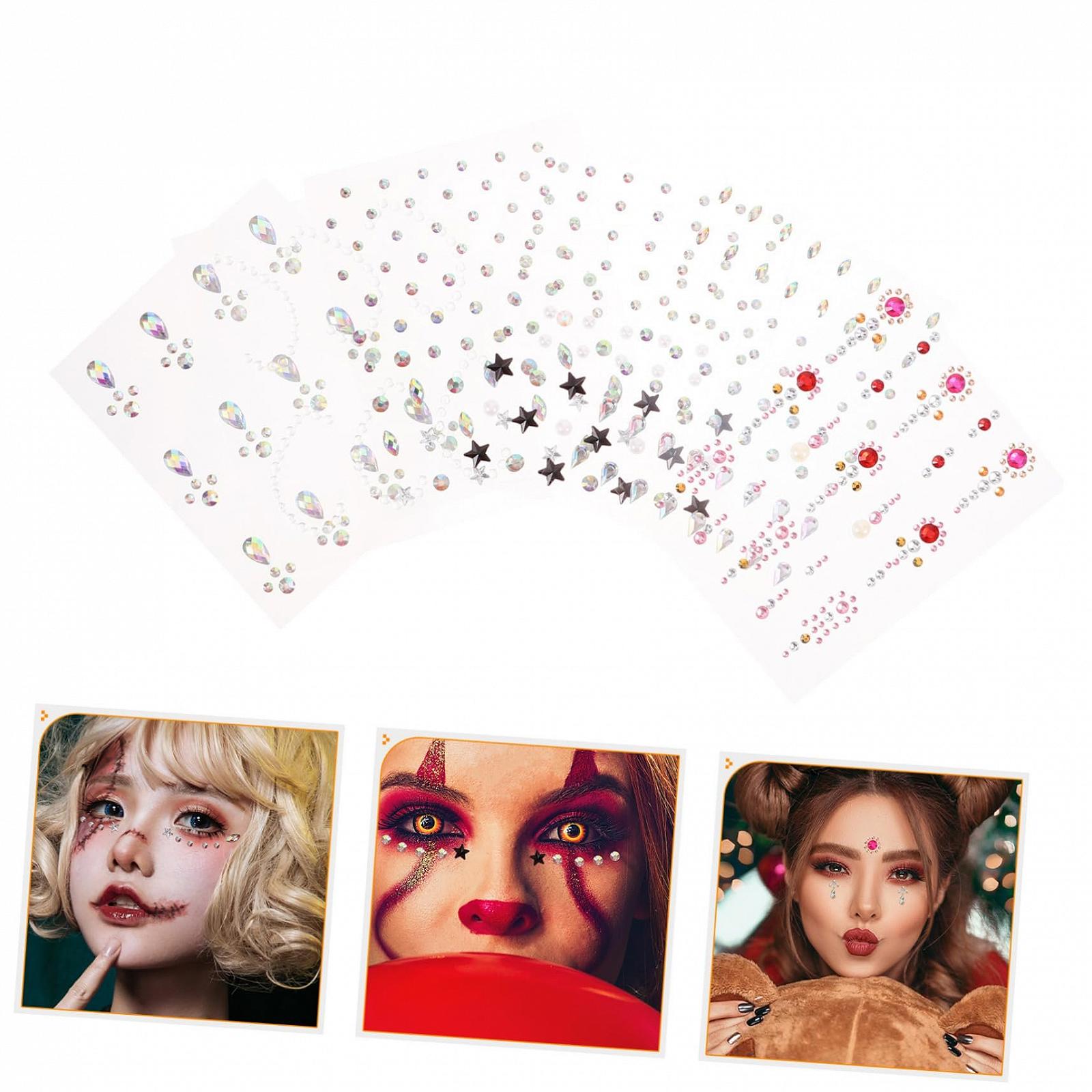 Наклейки Бриллианты для лица FOMIYES 6 листов, самоклеящиеся, хрустальные наклейки для рождественского декора, наклейки для ногтей, клей для лица, ювелирные изделия для лица, стразы для украшения, фото №7