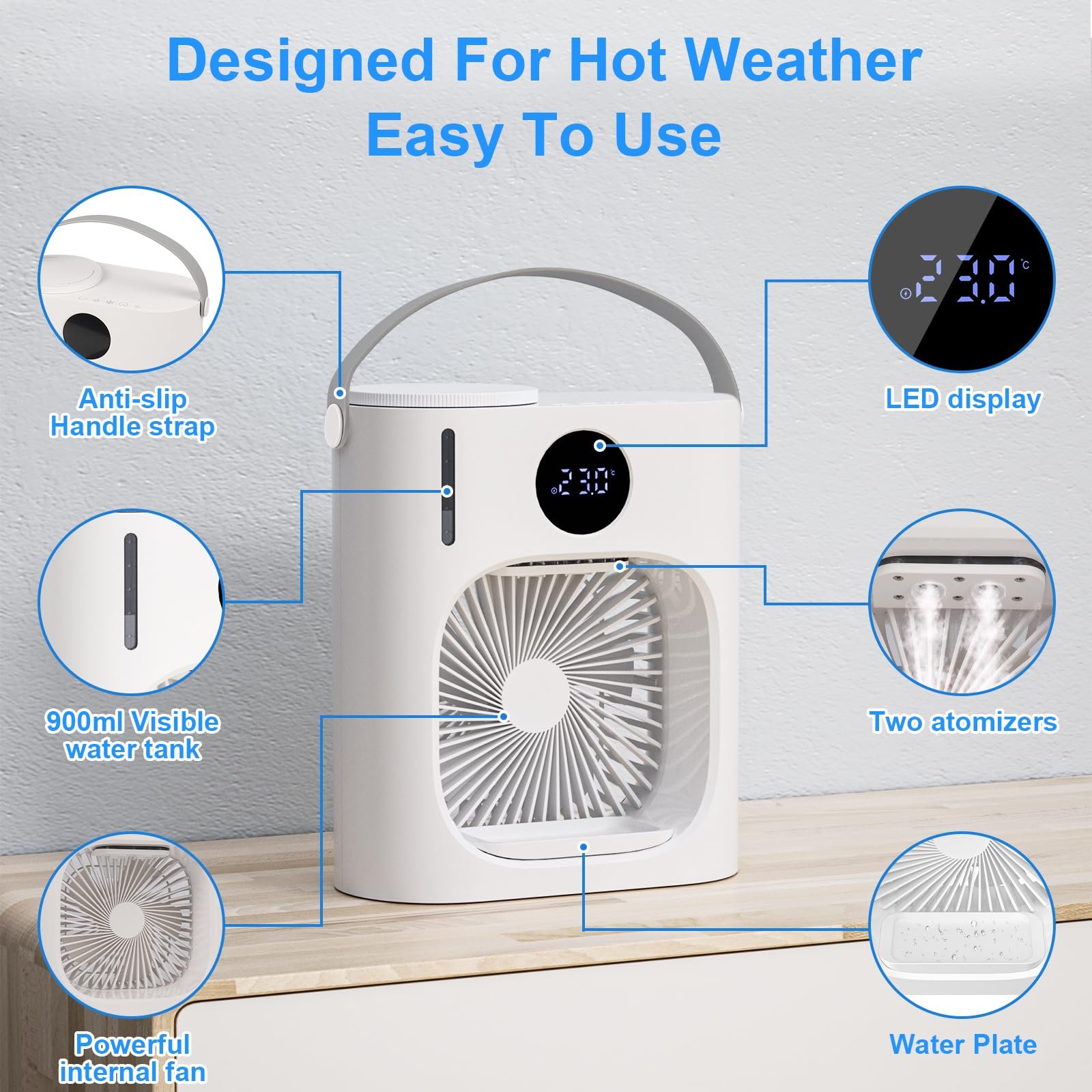 Мобільний кондиціонер GuKKK 4-в-1 900 мл 3 швидкості 7 кольорів таймер USB 9 Вт, фото №8