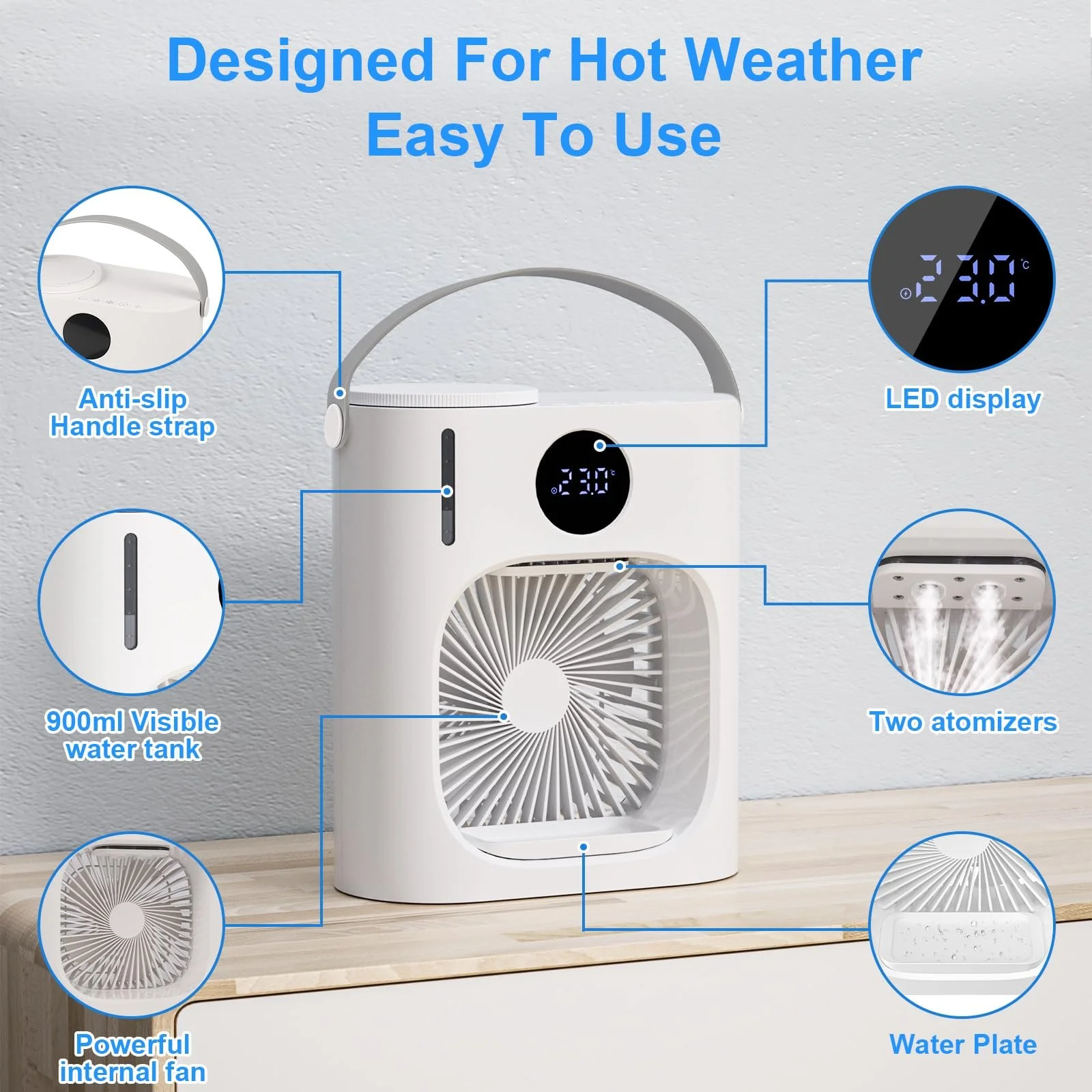 Мобільний кондиціонер GuKKK 4-в-1 900 мл 3 швидкості 7 кольорів таймер USB 9 Вт, фото №8