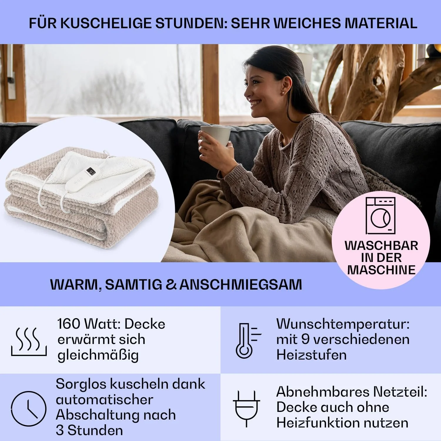 Електрична ковдра Klarstein XL 180 x 130 см, фото №3 Електрична ковдра Klarstein XL 180 x 130 см, фото №3