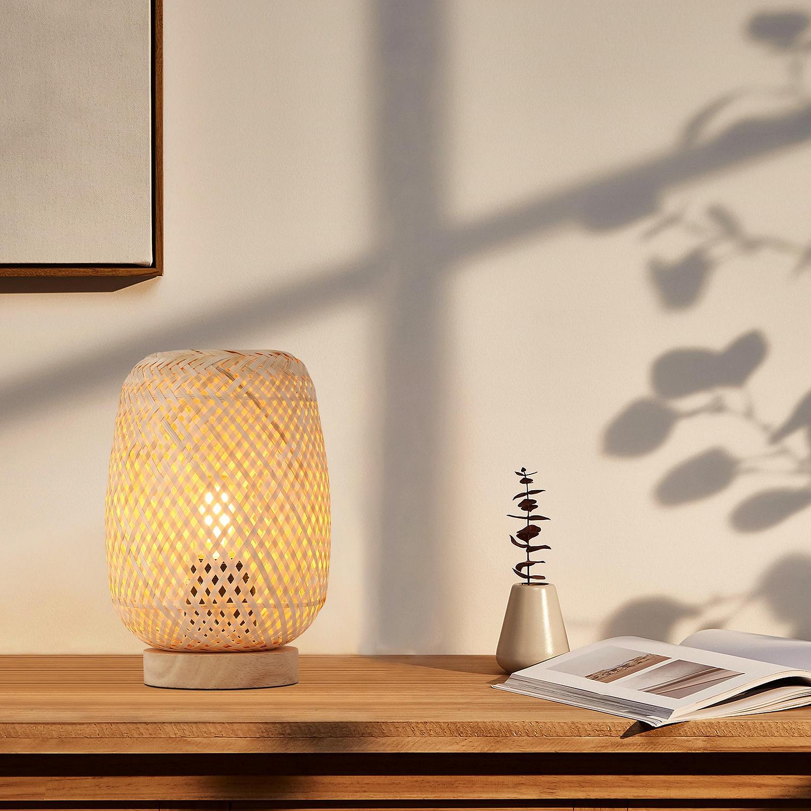 Настільна лампа SUNLLOK Boho Retro з дерев'яною основою ротангова E27, фото №5