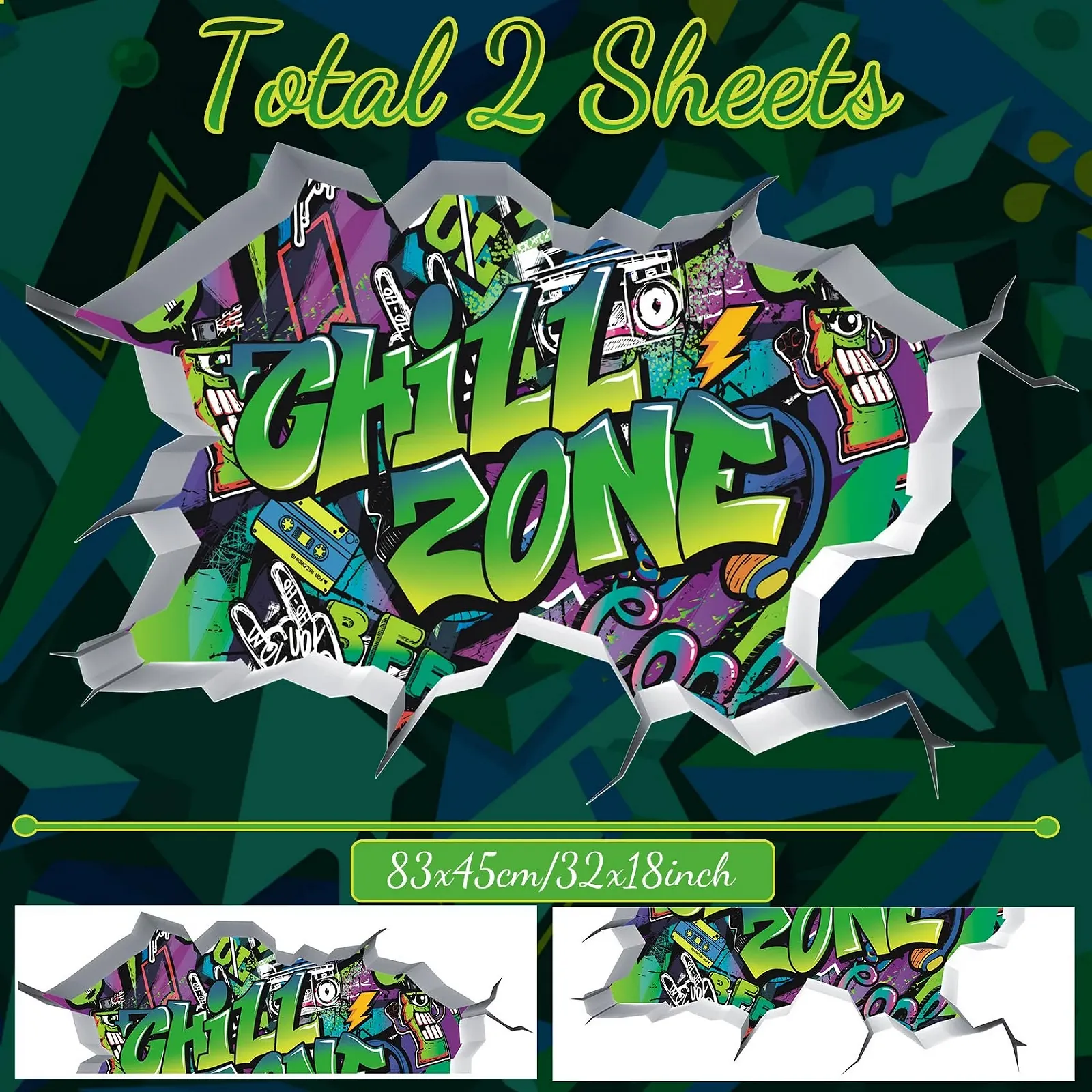 Настінна наклейка TOARTI 3D Graffiti Chill Zone для кімнати підлітка Чорна, фото №5