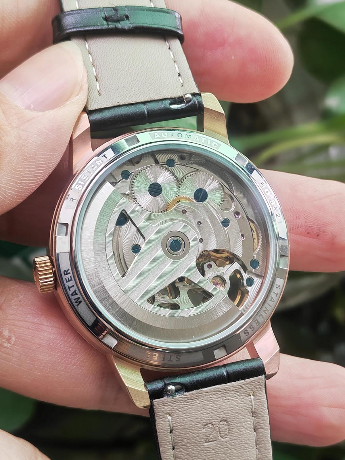 Автоматические мужские часы B BINGER Ailang с открытым механизмом, кожаный ремешок, фото №6