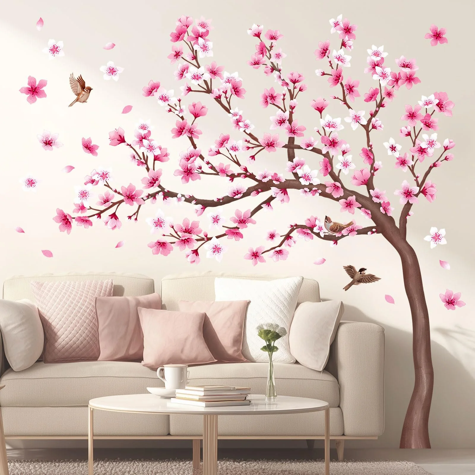 Наклейка на стіну DECOWALL SG4-2431 Сакура з птахами знімна Рожева, фото №4