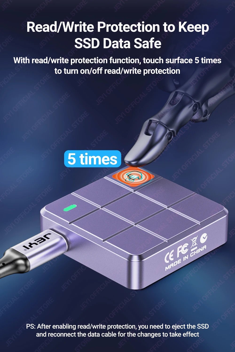 Зовнішній адаптер Jeyi 2230Pro 10Gbps M.2 NVMe SSD to USB з сенсором, фото №6