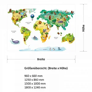 Наклейка на стіну Wall Tattoo Світова карта з тваринами для дитячої кімнати 1250 x 860 мм synthetic.ua - Фото 1
