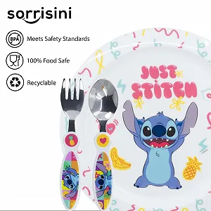 Детский набор посуды Sorrisini Lilo Тарелка, Ложка, Набор столовых приборов из нержавеющей стали Stitch synthetic.ua - Фото 1