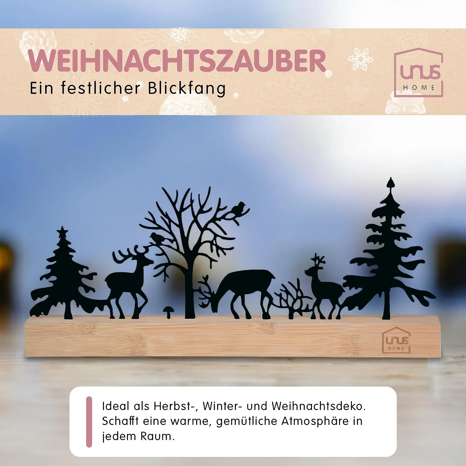 Подставка UNUS Силуэт Лес 3 Оленя Птицы Гриб Черный, фото №3 Подставка UNUS Силуэт Лес 3 Оленя Птицы Гриб Черный, фото №3