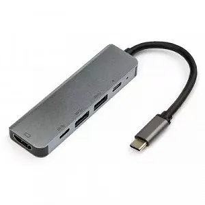 Концентратор Vinga Type-C to 4K HDMI+2*USB3.0+2*PD aluminium VCPHTC5AL - Фото 1