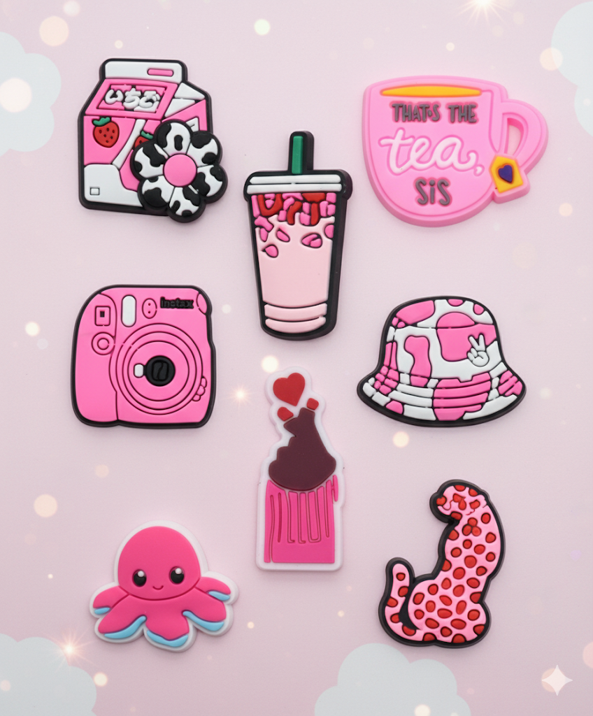 Джибитсы Pink Jibbitz 8 шт, фото №2 Джибитсы Pink Jibbitz 8 шт, фото №2