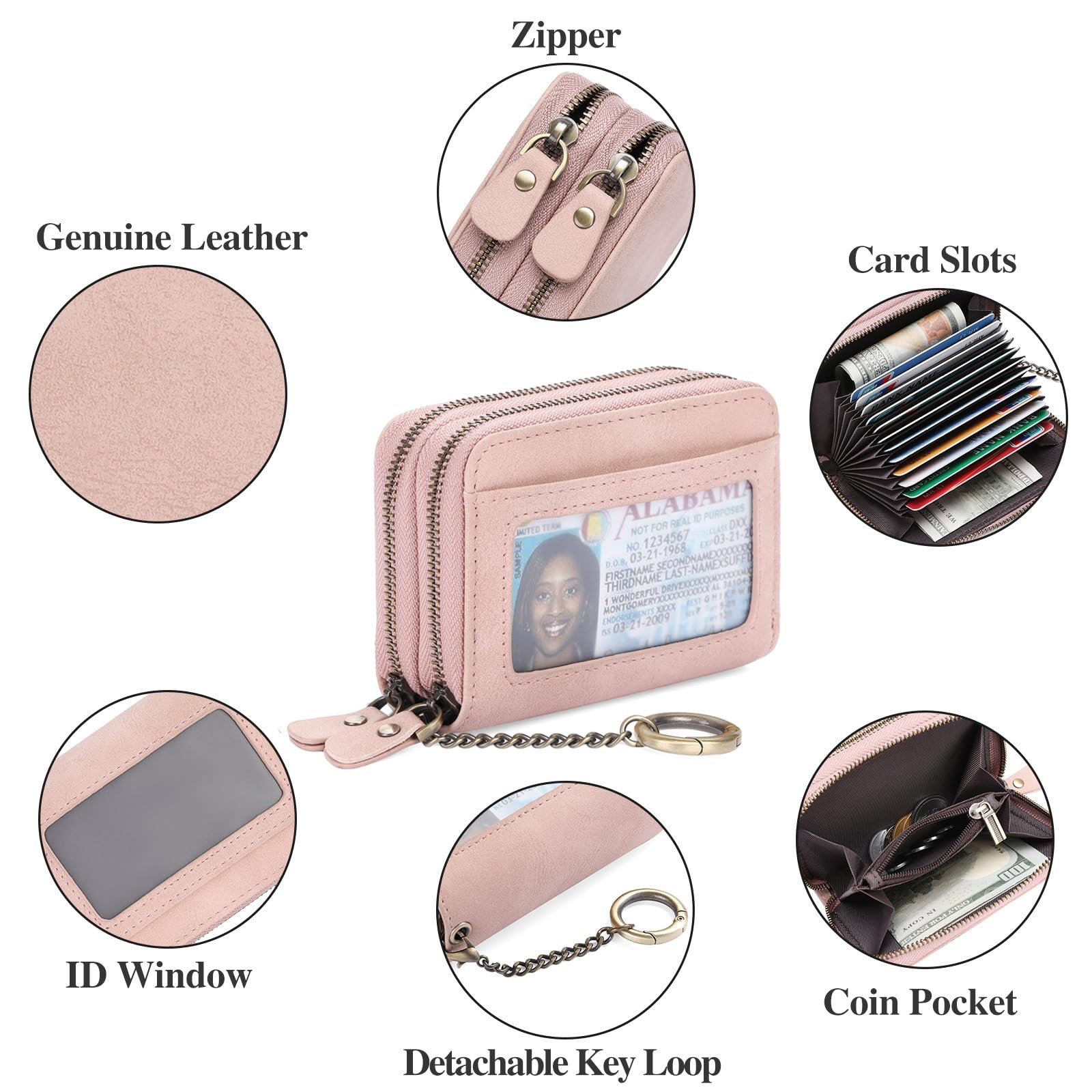 Кошелек GAEKEAO Маленький Кожаный с RFID защитой Розовый, фото №3