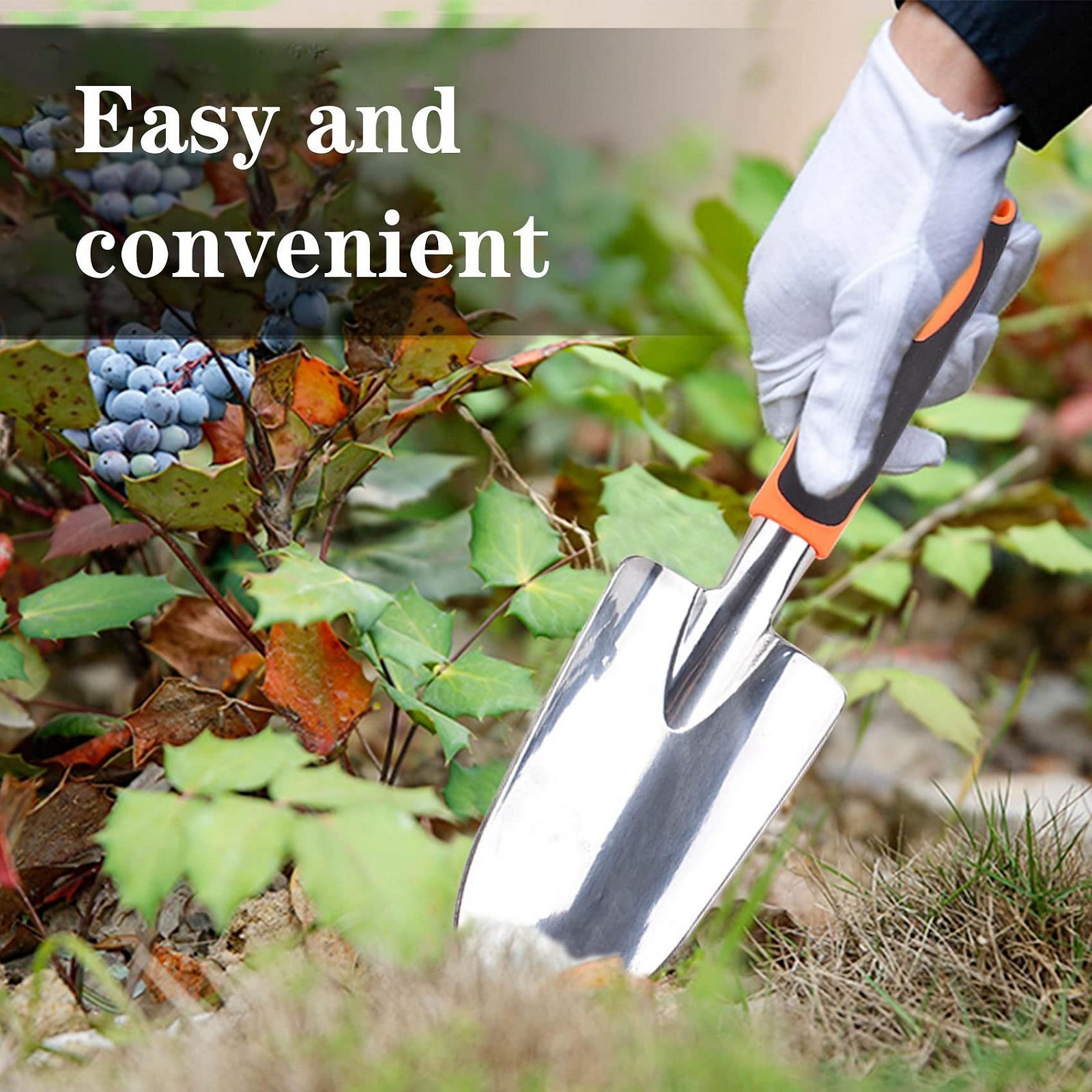 Лопатка садовая Jiechang из алюминиевого сплава с эргономичной резиновой ручкой, оранжевая., фото №4