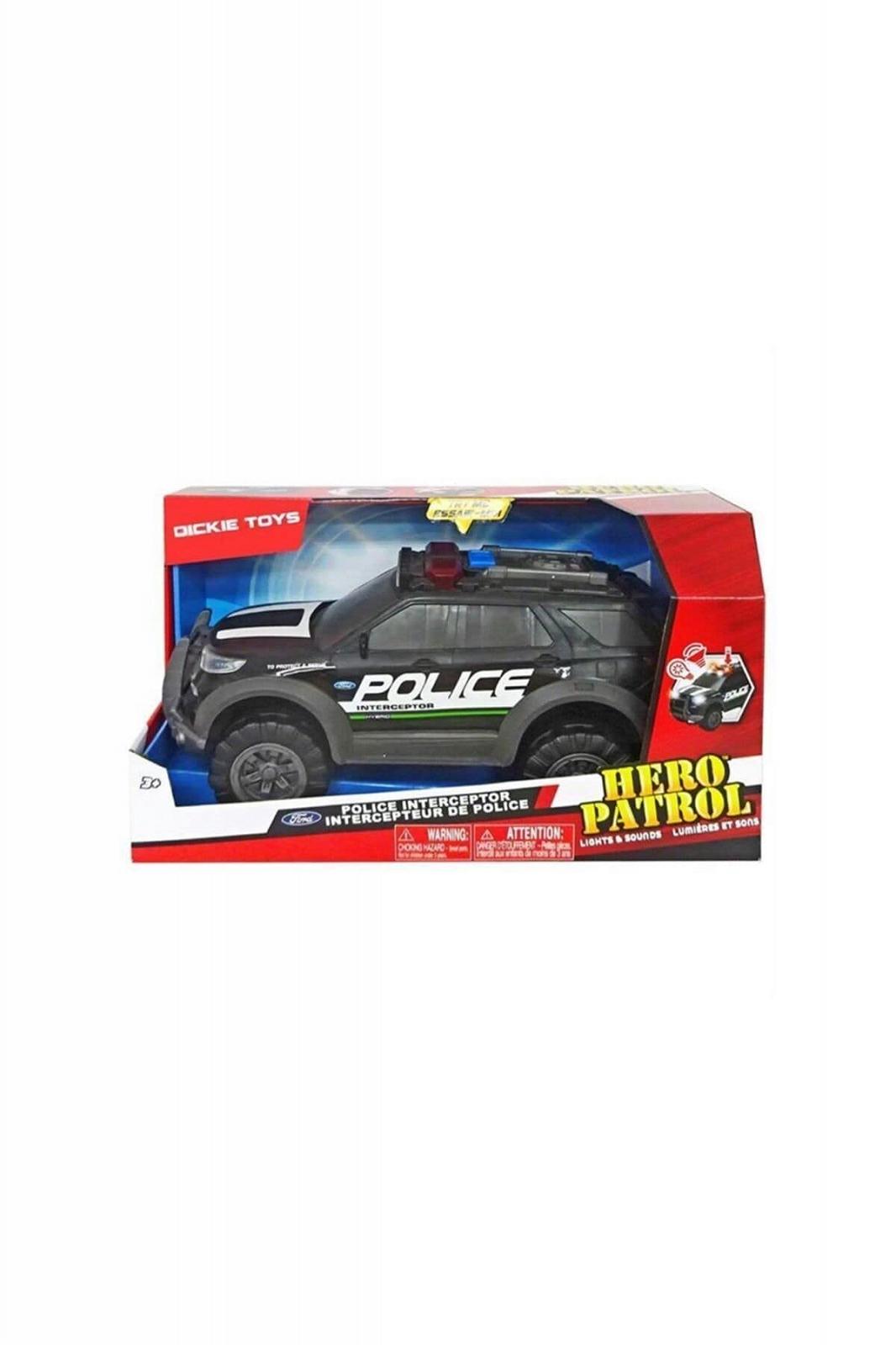 Полицейская машина Dickie Toys Ford Interceptor 30 см с фрикционным механизмом, мигающим светом и сиреной черный/серый, фото №1