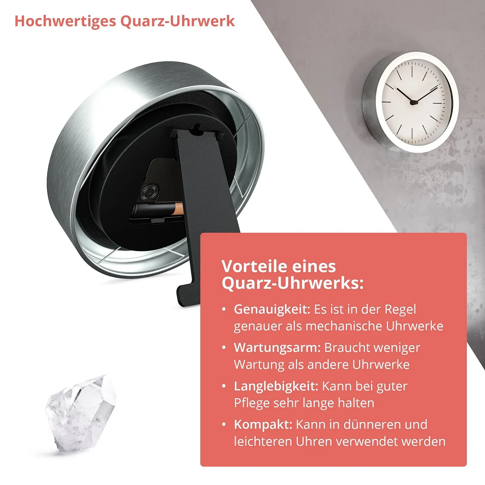 Настінний та Настільний Годинник MEBUS 2-в-1 Кварцовий Механізм 15 см Білий/Сріблястий, фото №7