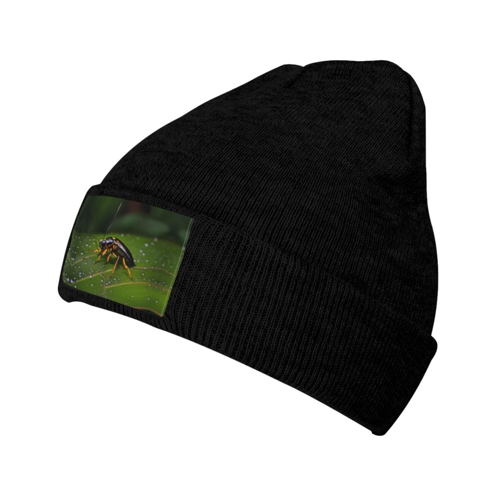 Вязаная шапка YYHHAOFA с насекомыми на листьях, черная, теплая, фото №1