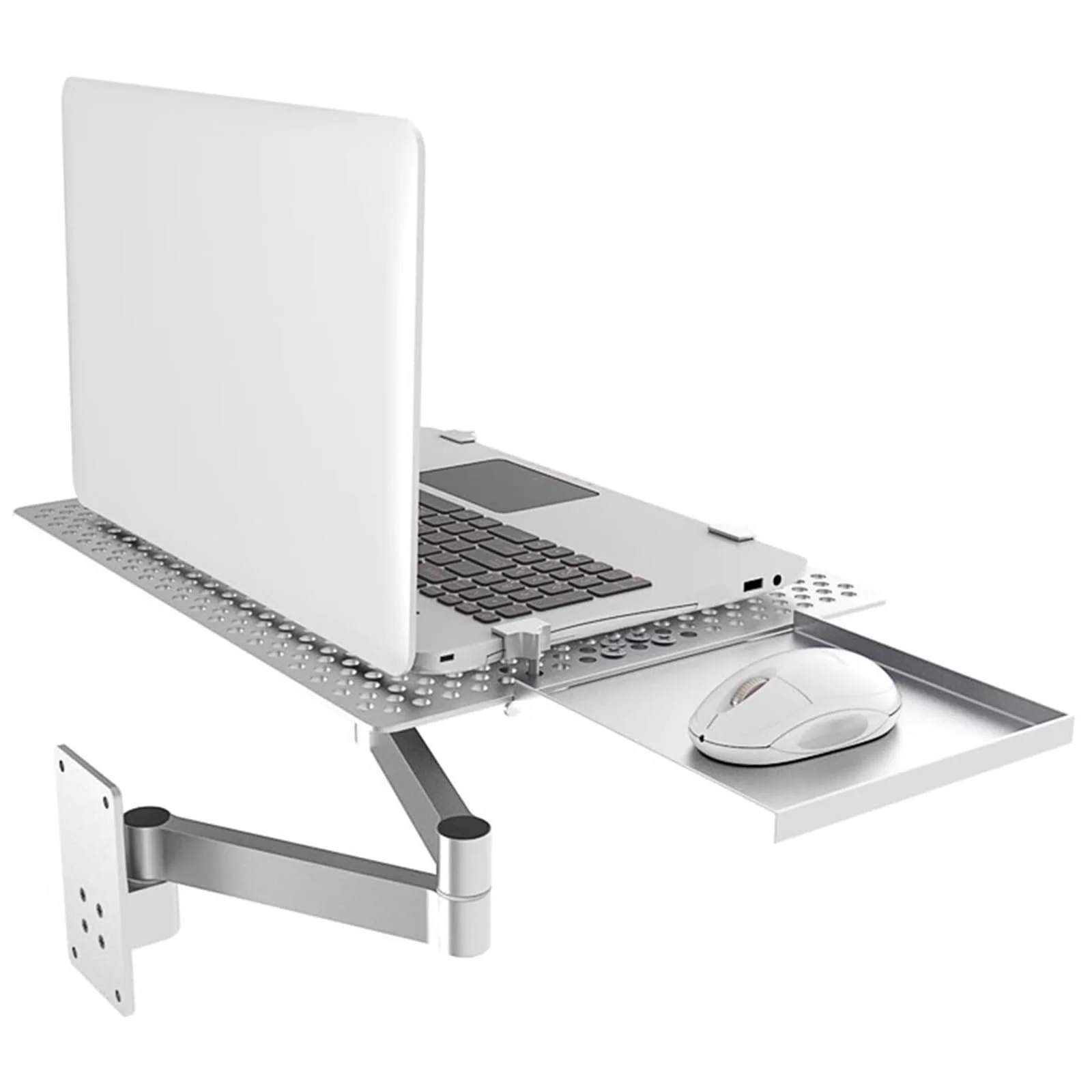 Настінне кріплення для ноутбука з регульованим шарнірним кронштейном і підставкою для миші, алюмінієвий сплав, до 8 кг, фото №1