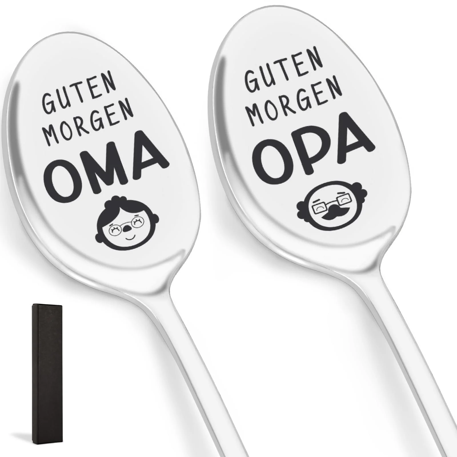 Ложка Hxezoc Набор 2 шт Дедушка и Бабушка в подарок для дедушки и бабушки от внука Кофейные ложки из нержавеющей стали с гравировкой Доброе утро Подарки на День матери День отца День рождения Пасха Рождество, фото №1