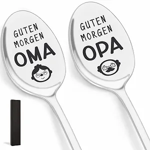 Ложка Hxezoc Набор 2 шт Дедушка и Бабушка в подарок для дедушки и бабушки от внука Кофейные ложки из нержавеющей стали с гравировкой Доброе утро Подарки на День матери День отца День рождения Пасха Рождество - Фото 1