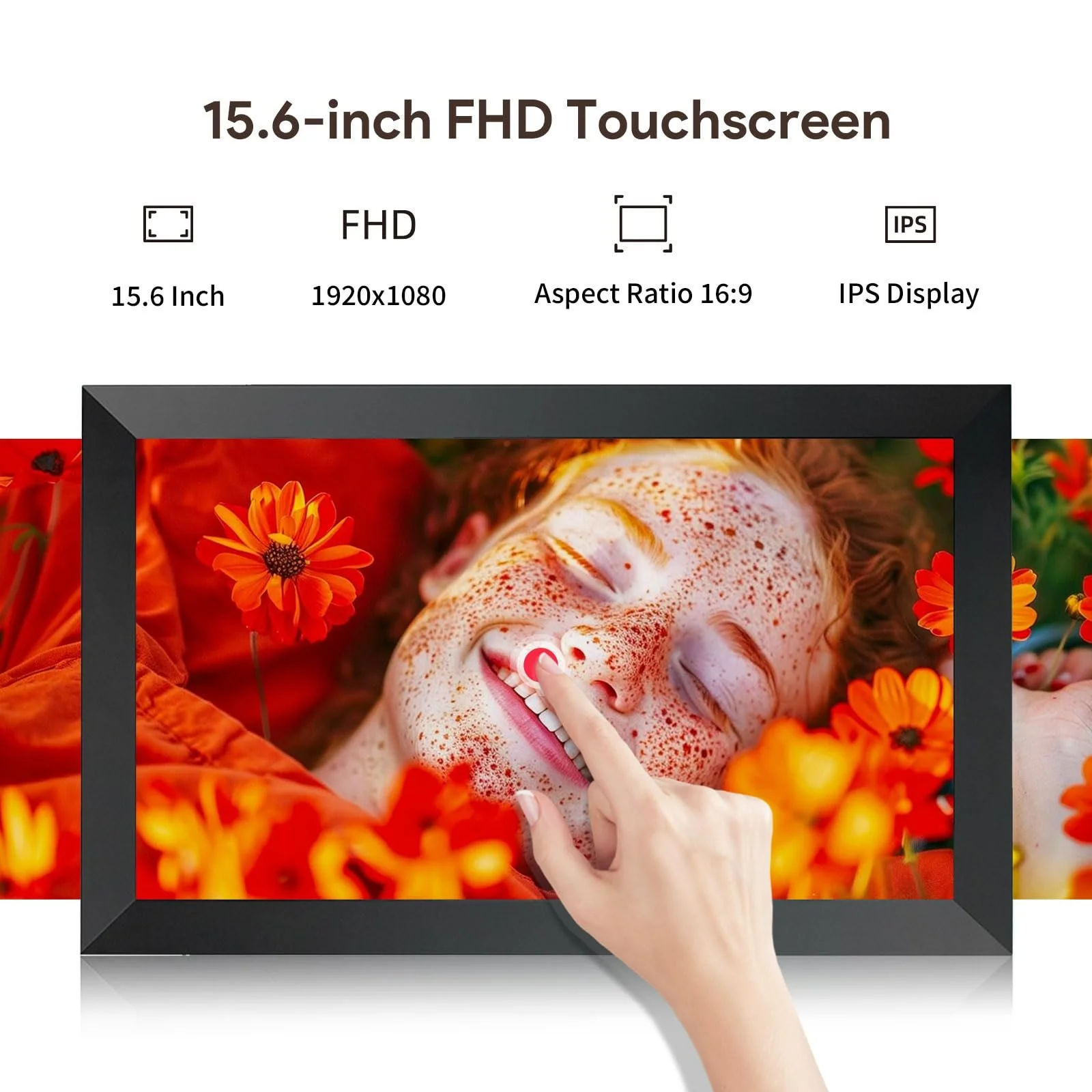 Цифровая фоторамка Frameo WLAN 15.6 дюймов 1920 x 1080 FHD IPS Touchscreen 32 ГБ Автоповорот, фото №2 Цифровая фоторамка Frameo WLAN 15.6 дюймов 1920 x 1080 FHD IPS Touchscreen 32 ГБ Автоповорот, фото №2