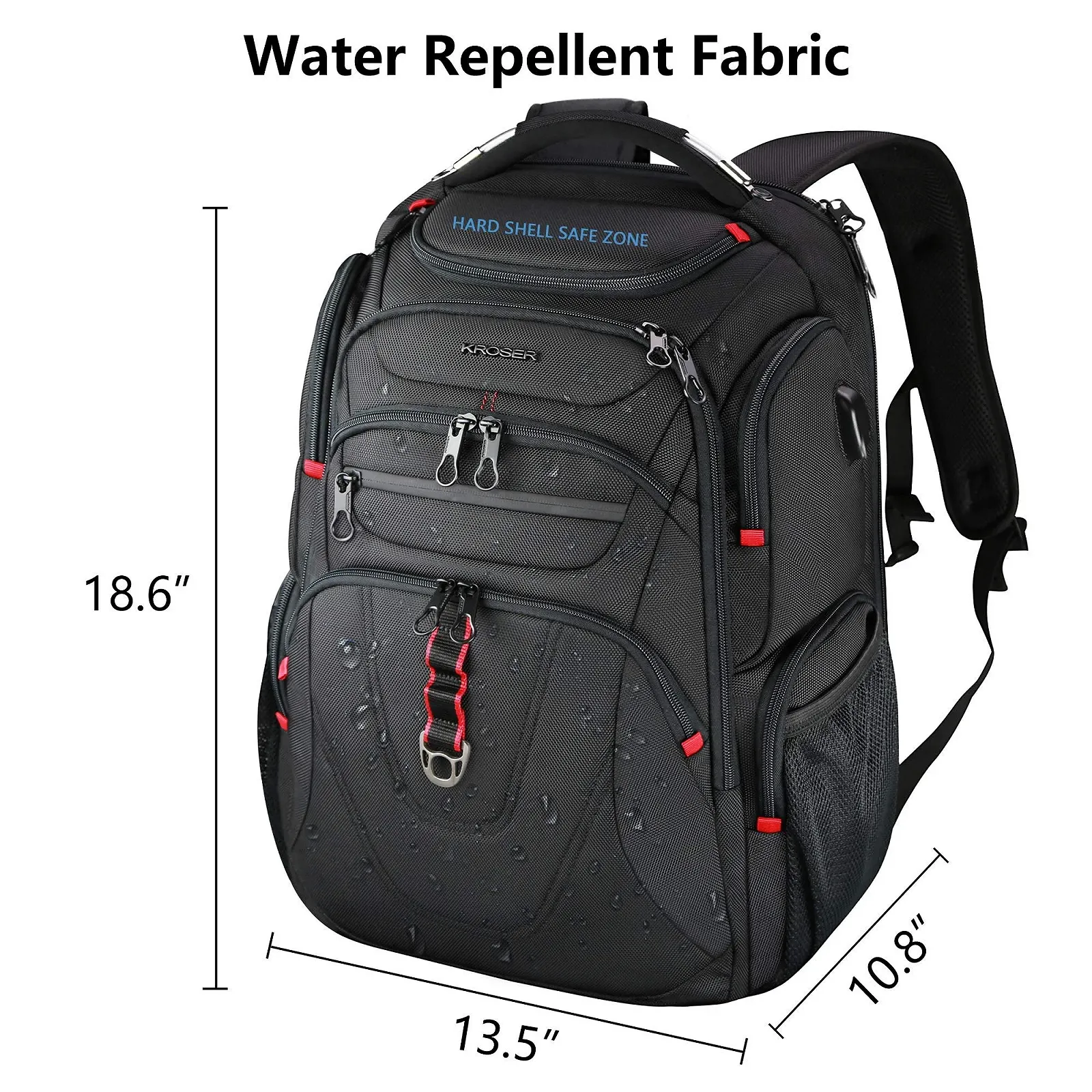 Рюкзак для ноутбука KROSER 17.3" Business Travel Waterproof RFID Black, фото №3