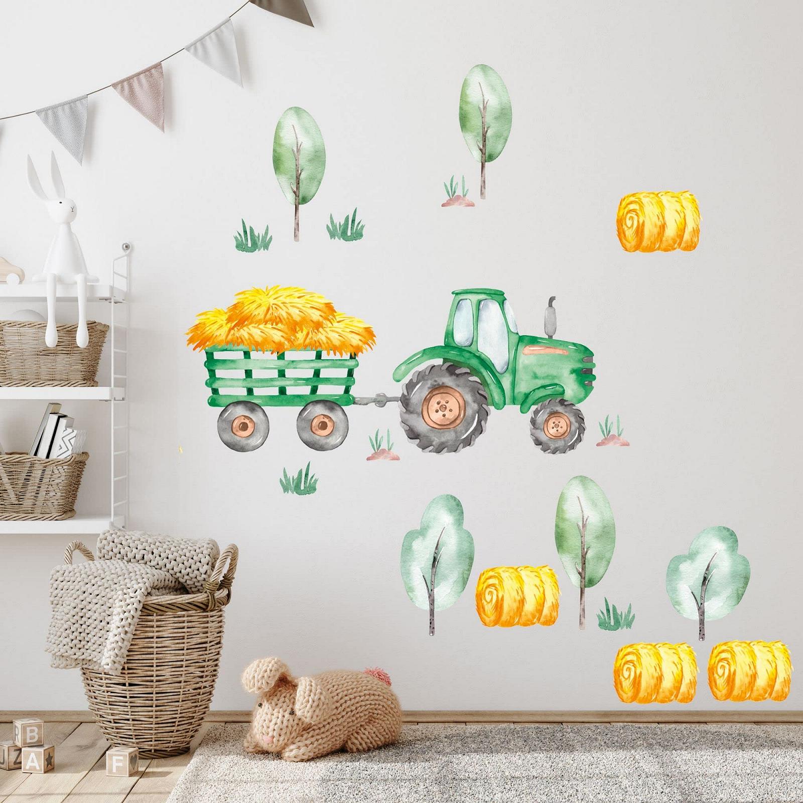 Наклейка на стіну GRAZDesign Трактор зелений з фермерськими деревами та соломою 100 x 57 см, фото №6