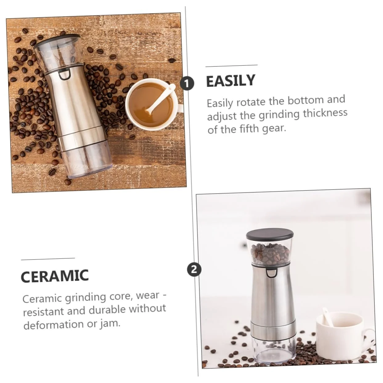 Автоматична кавомолка SOLUSTRE Електрична машина Керамічний сердечник Перезаряджається через USB Запуск однією кнопкою База, фото №9