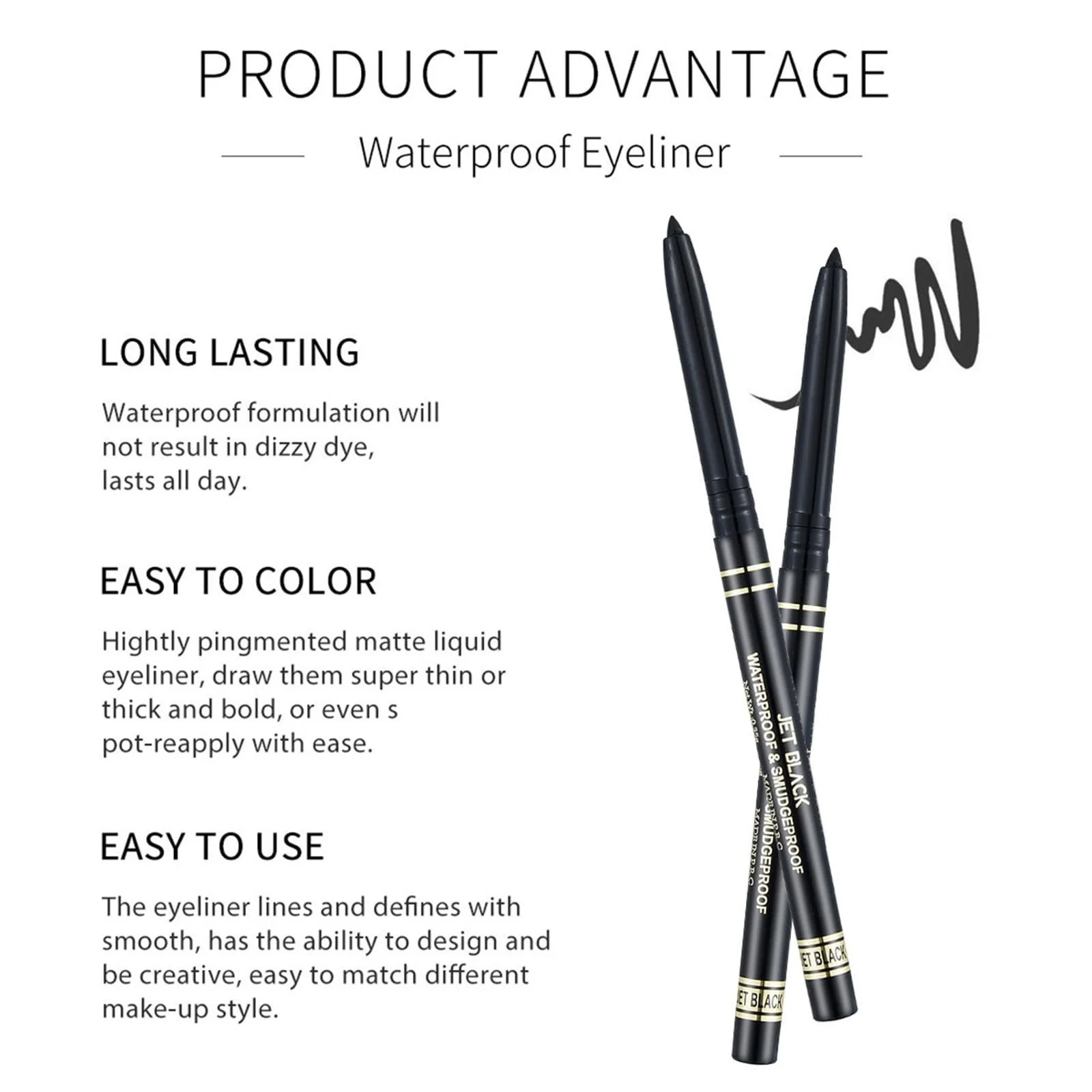 Гель-карандаш для подводки глаз Smooth Color Waterproof Non Smudge Durable Precision Tracing Eyeliner Gel Pen Sleeper Silkworm Pen Dof802, фото №4