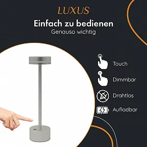 Настільна лампа Luxus Yvette Сенсорна LED акумуляторна бездротова з регулюванням яскравості для дому та вулиці Срібляста synthetic.ua - Фото 1