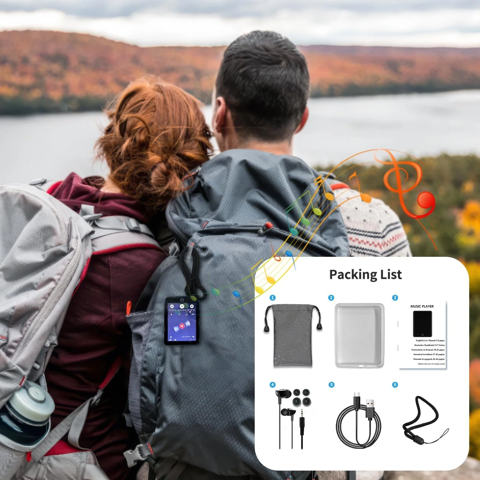 MP3 плеєр 64GB Bluetooth 5.3, 2.8-дюймовий сенсорний екран, портативний HiFi, з динаміком, 18 заспокійливих звуків, до 45 годин автономної роботи, FM-радіо, підтримка 128GB, фото №6