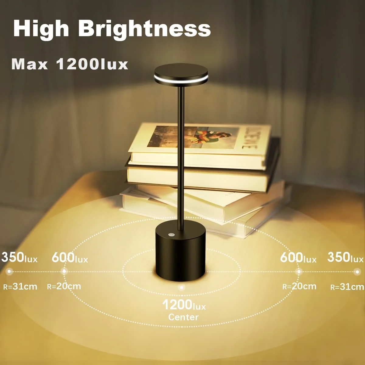 Настільна лампа Hapfish LED Wireless Battery 5000 mAh Touch Dimmable Rechargeable Aluminium 3 Colour Temperatures Black, фото №3