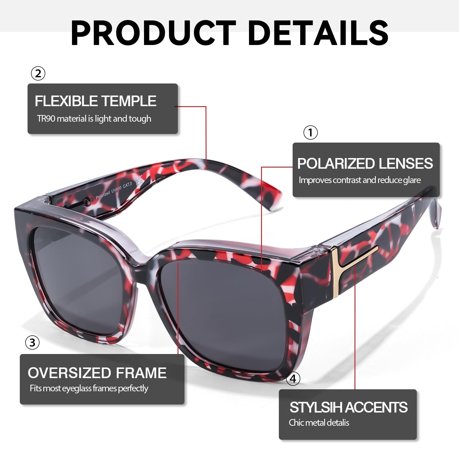 Поляризовані сонцезахисні окуляри Myiaur для жінок, для носіння поверх окулярів, захист від УФ-променів, фото №7 Поляризовані сонцезахисні окуляри Myiaur для жінок, для носіння поверх окулярів, захист від УФ-променів, фото №7