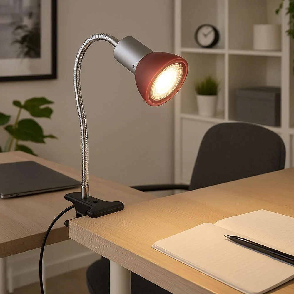 Лампа на прищіпці etc-shop LED з вилкою, рухома, 1 x LED 3 Вт 250 лм 3000 K, 34 x 9 x 6.1 см, срібляста з червоним склом [Набір із 4 шт.], фото №4