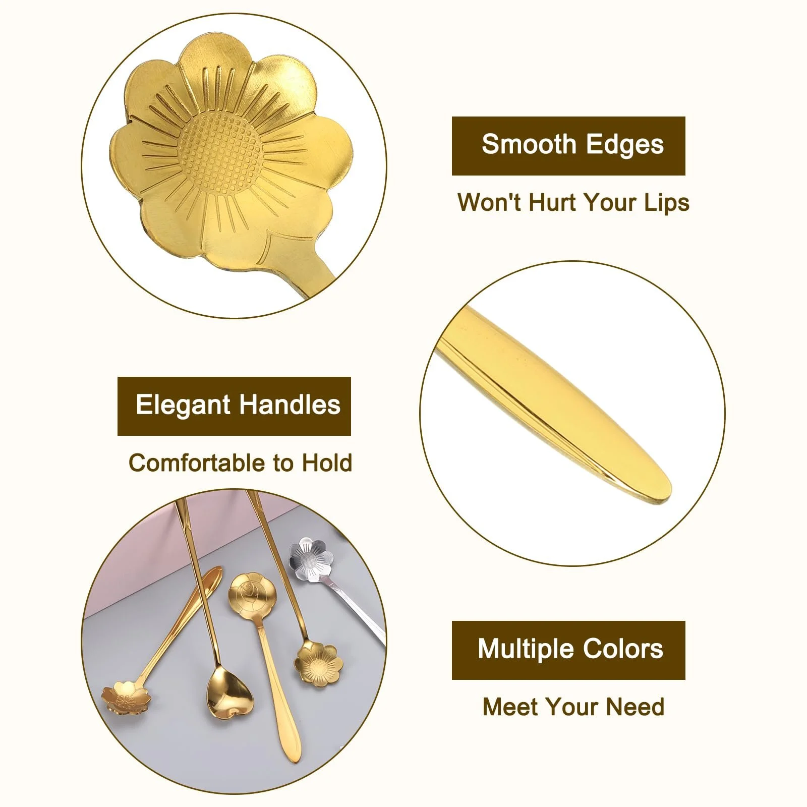 Набір з 4 квіткових ложок з нержавіючої сталі 17,78 см, фото №3