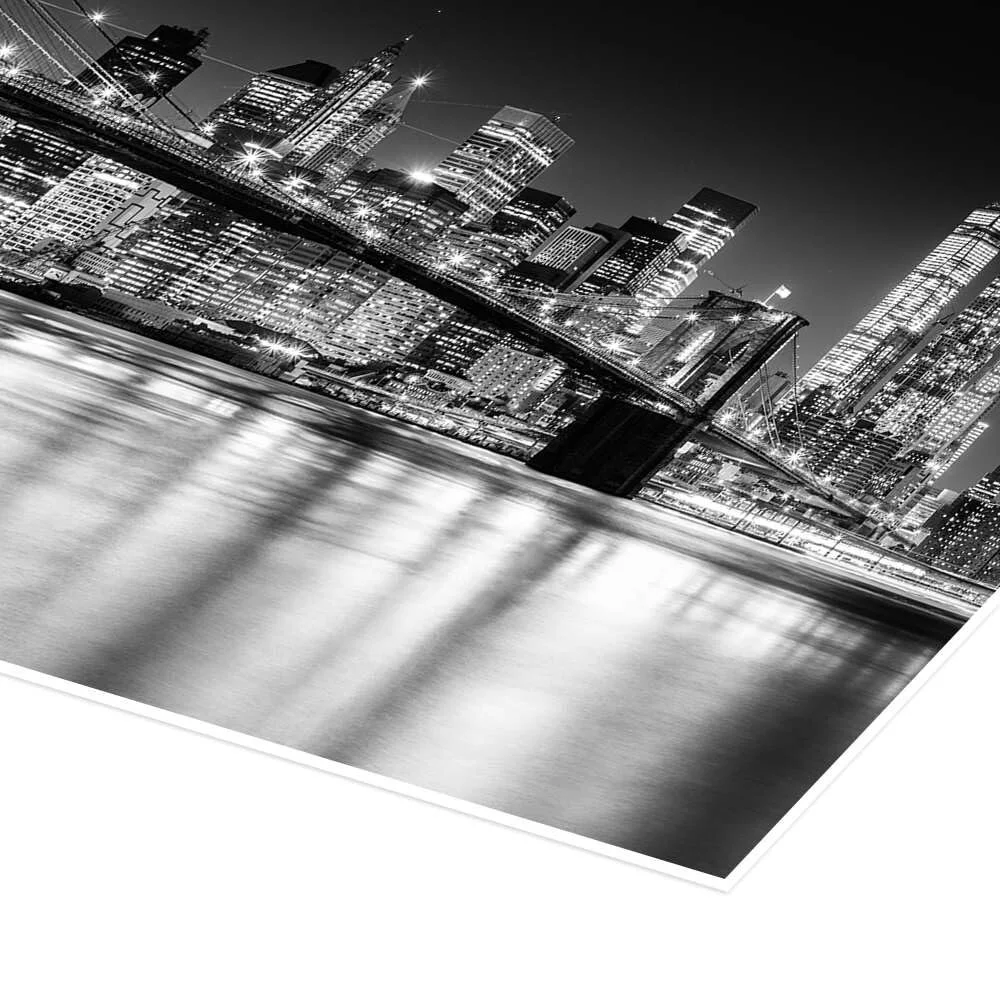 Постер Sascha Kilmer New York City Skyline at Night Brooklyn Bridge I 100 x 50 см Black and White, фото №3