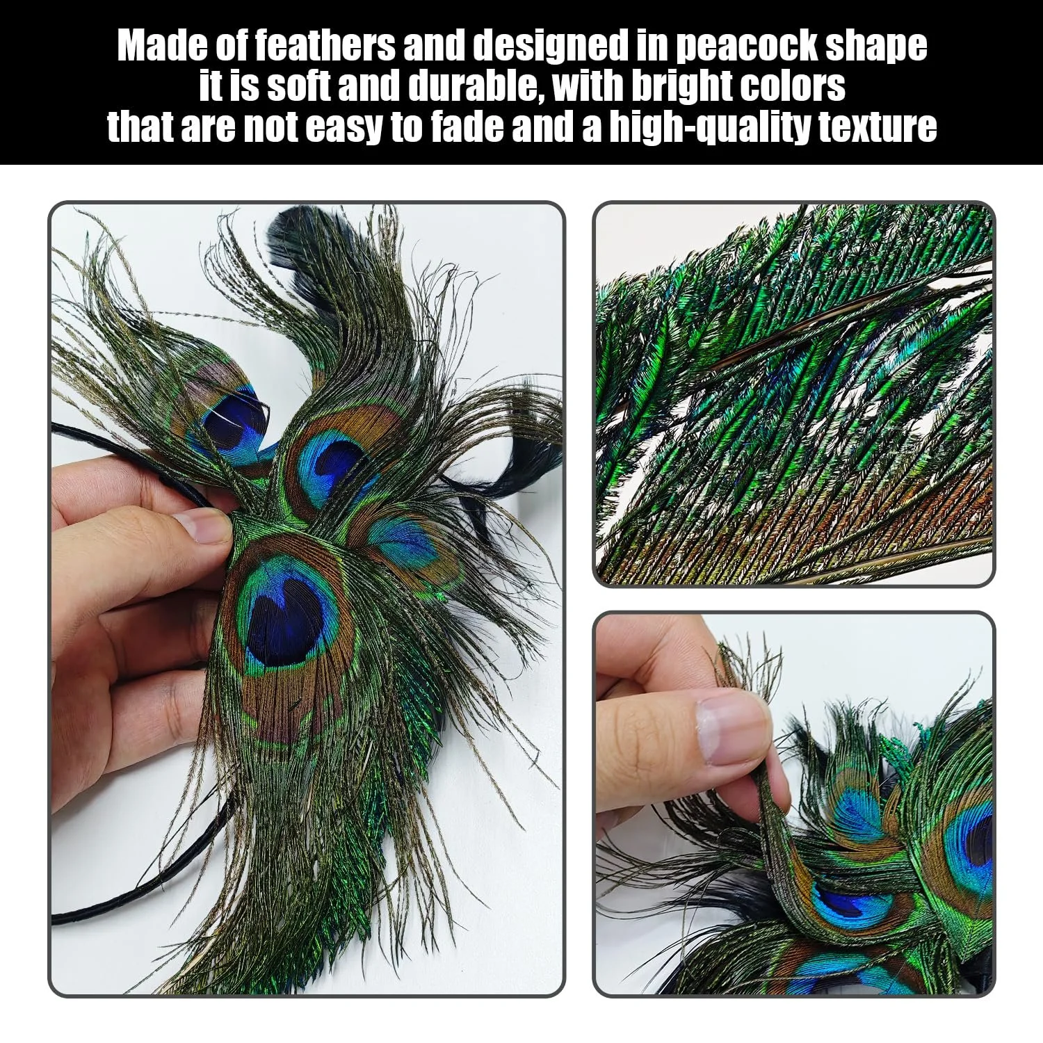 Обруч на голову з пір'ям павича, ретро, фото №3