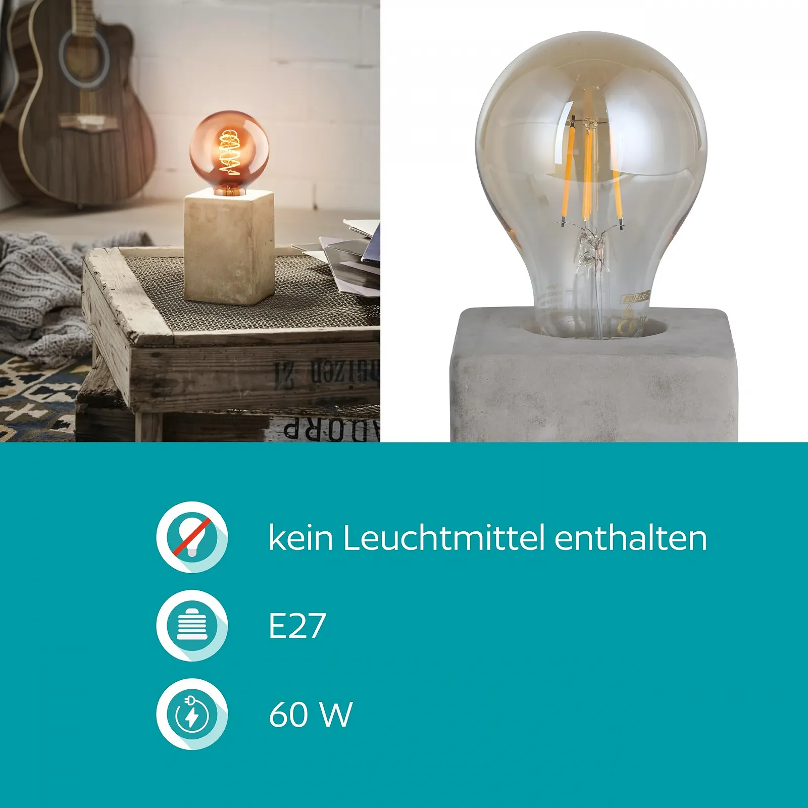 Настільна лампа EGLO Prestwick Vintage Industrial E27 Кераміка Сіра, фото №4