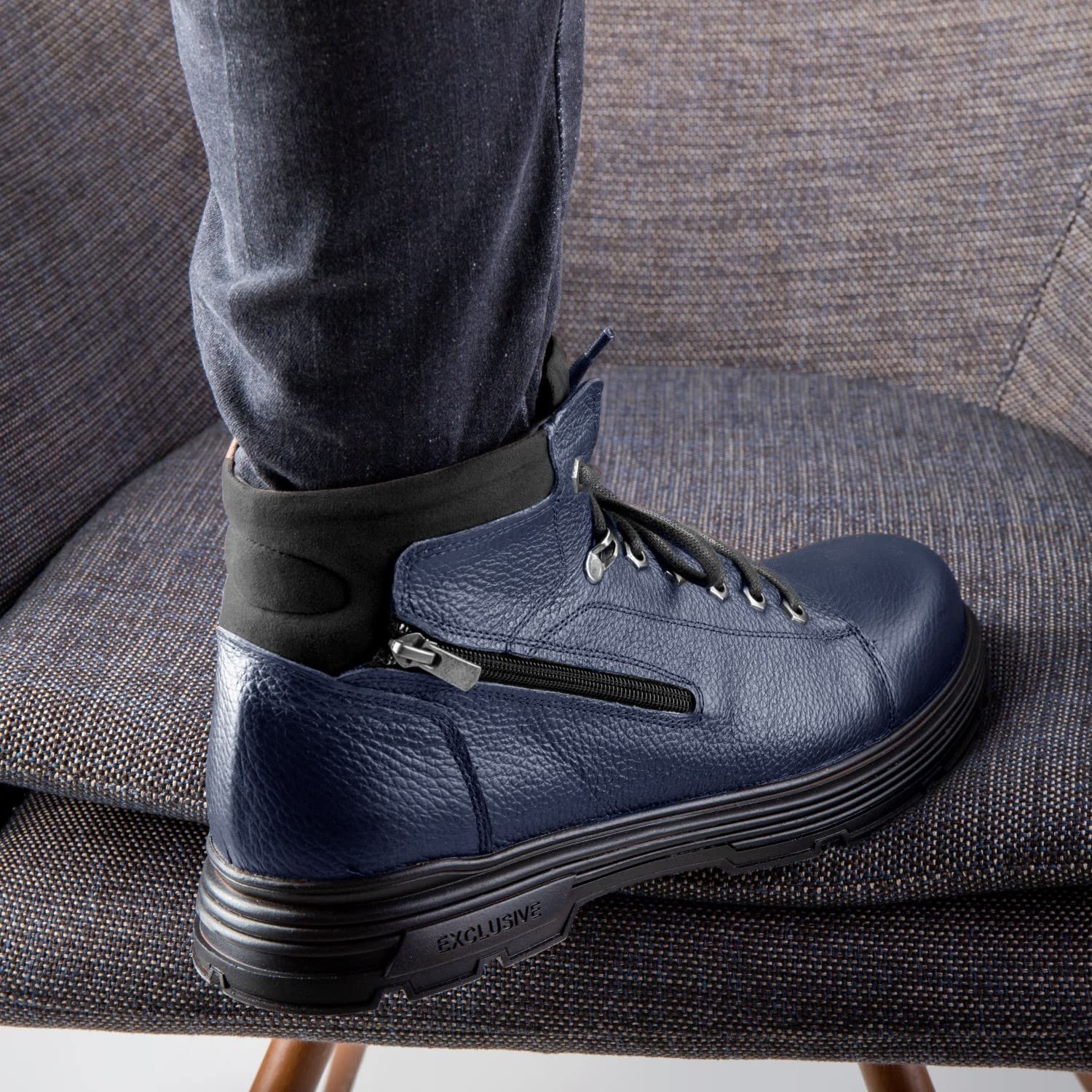 Ботинки Ankle на шнуровке из натуральной кожи с резиновой подошвой и молнией, фото №6