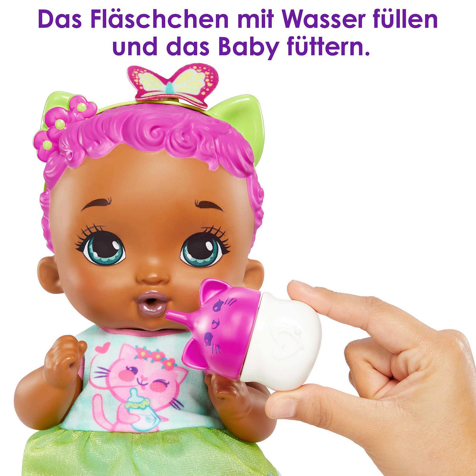 Лялька My Garden Baby - Кошеня 30 см (Рожеве волосся, Зелена спідниця, Жасминовий аромат, Слинявчик, Пляшечка, Тканевий підгузок, Дитяче високe сидіння), фото №2